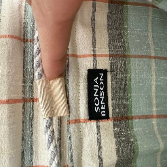 Sonia Benson Satin Plaid Bow Handbag White Blue Rope Strap Spring Preppy - Picture 4 of 9